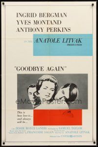 6c439 GOODBYE AGAIN 1sh '61 art of Ingrid Bergman between Yves Montand & Anthony Perkins!