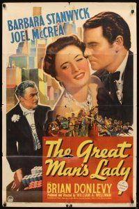 6c444 GREAT MAN'S LADY 1sh '41 Barbara Stanwyck marries Joel McCrea and lives to be 109!