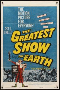 6c447 GREATEST SHOW ON EARTH 1sh R60 Cecil B. DeMille circus classic, Heston, James Stewart!