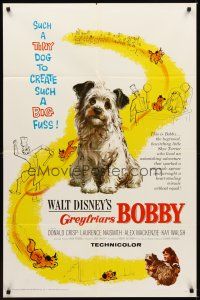 6c450 GREYFRIARS BOBBY 1sh '61 Walt Disney, huge close up art of cute tiny Skye Terrier!