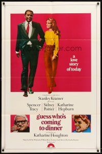6c454 GUESS WHO'S COMING TO DINNER 1sh R70s Sidney Poitier, Spencer Tracy, Katharine Hepburn!