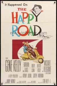6c459 HAPPY ROAD 1sh '57 Gene Kelly directs & stars w/pretty Barbara Laage on Vespa!