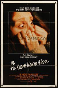 6c467 HE KNOWS YOU'RE ALONE int'l 1sh '80 every girl is frightened the night before her wedding!