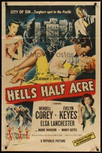 6c478 HELL'S HALF ACRE 1sh '54 Wendell Corey romances sexy Evelyn Keyes in Hawaii!