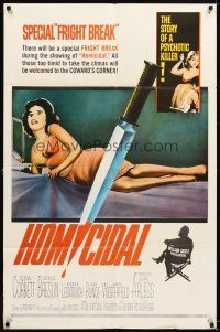 6c492 HOMICIDAL 1sh '61 William Castle's story of a psychotic killer, cool knife & sexy girl image!