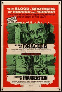6c495 HORROR OF FRANKENSTEIN/SCARS OF DRACULA 1sh '71 with the blood-brothers of horror & terror!