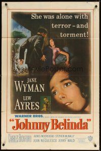 6c541 JOHNNY BELINDA 1sh '48 Jane Wyman was alone with terror and torment, Lew Ayres