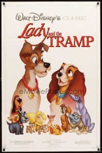 6c563 LADY & THE TRAMP 1sh R86 Walt Disney romantic canine dog classic cartoon!