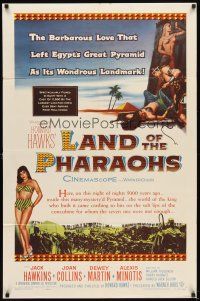 6c567 LAND OF THE PHARAOHS 1sh '55 sexy Egyptian Joan Collins wearing bikini by pyramids, Hawks