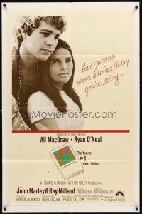 6c594 LOVE STORY 1sh '70 great romantic close up of Ali MacGraw & Ryan O'Neal!