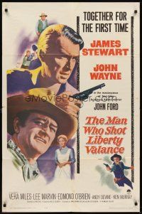 6c606 MAN WHO SHOT LIBERTY VALANCE 1sh '62 John Wayne & James Stewart 1st time together, John Ford
