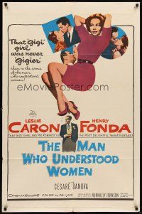 6c607 MAN WHO UNDERSTOOD WOMEN 1sh '59 Henry Fonda, super sexy full-length Leslie Caron!