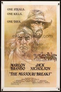 6c630 MISSOURI BREAKS 1sh '76 art of Marlon Brando & Jack Nicholson by Bob Peak!