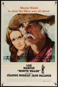 6c633 MONTE WALSH 1sh '70 super close up of cowboy Lee Marvin & pretty Jeanne Moreau!