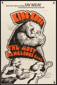 6c637 MOST DANGEROUS GAME/KING KONG 1sh '60s double-bill, sexy art of Fay Wray & giant ape!