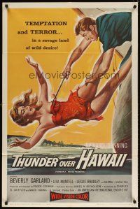 6c653 NAKED PARADISE 1sh R60 art of super sexy falling Beverly Garland caught by hook!