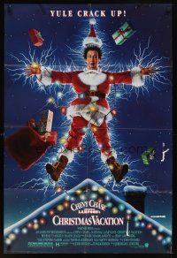 6c658 NATIONAL LAMPOON'S CHRISTMAS VACATION DS 1sh '89 Consani art of Chevy Chase, yule crack up!