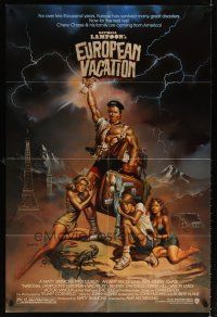 6c659 NATIONAL LAMPOON'S EUROPEAN VACATION 1sh '85 Boris Vallejo art with strongman Chevy Chase!