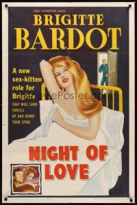 6c670 NIGHT OF LOVE 1sh '59 art of sexy Brigitte Bardot, Lucia Bose & Cressoy by Jean Mascii