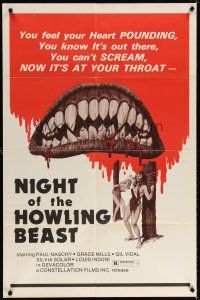 6c671 NIGHT OF THE HOWLING BEAST 1sh '77 Paul Naschy, art of bloody teeth & sexy girls in bondage!