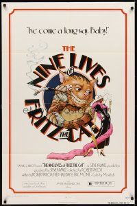 6c673 NINE LIVES OF FRITZ THE CAT 1sh '74 Robert Crumb, great art of smoking cartoon feline!