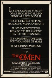 6c680 OMEN style E 1sh '76 it is a warning foretold for thousands of years, our final warning!