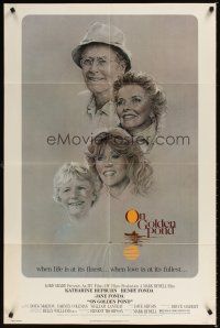 6c682 ON GOLDEN POND 1sh '81 art of Katharine Hepburn, Henry Fonda, and Jane Fonda by C.D. de Mar!