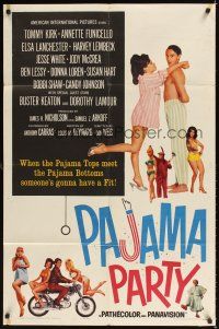 6c697 PAJAMA PARTY 1sh '64 Annette Funicello, Tommy Kirk, Native American Buster Keaton shown!