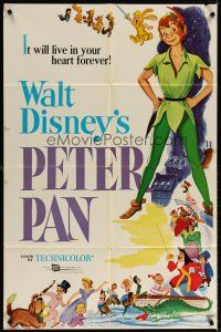 6c705 PETER PAN 1sh R69 Walt Disney animated cartoon fantasy classic, great full-length art!