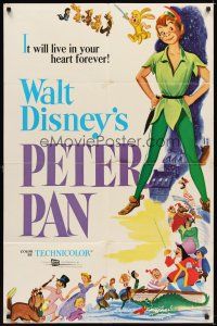 6c706 PETER PAN 1sh R76 Walt Disney animated cartoon fantasy classic, great full-length art!