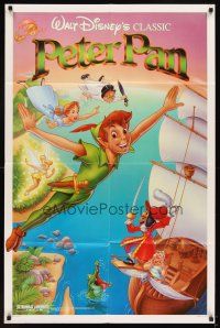 6c708 PETER PAN 1sh R89 Walt Disney animated cartoon fantasy classic, great flying art!