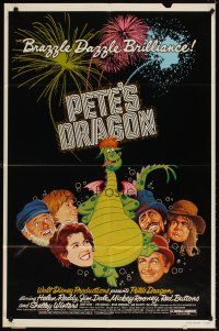 6c709 PETE'S DRAGON 1sh '77 Walt Disney, Helen Reddy, colorful art of cast w/Pete!