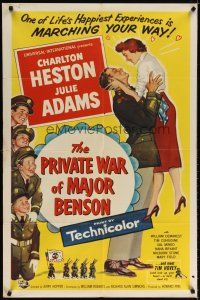 6c723 PRIVATE WAR OF MAJOR BENSON 1sh '55 Charlton Heston, Julie Adams & little kids!