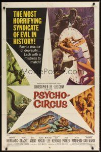 6c727 PSYCHO-CIRCUS 1sh '67 most horrifying syndicate of evil, cool art of sexy girl terrorized!