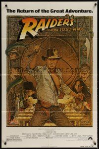 6c731 RAIDERS OF THE LOST ARK 1sh R82 great art of adventurer Harrison Ford by Richard Amsel!