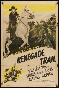 6c739 HOPALONG CASSIDY style A stock 1sh '40s Boyd as Hopalong Cassidy, Renegade Trail!