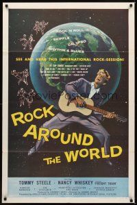 6c757 ROCK AROUND THE WORLD 1sh '57 early rock & roll, great artwork of Tommy Steele!