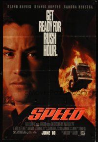 6c830 SPEED style A advance DS 1sh '94 huge close up of Keanu Reeves & bus driving through flames!