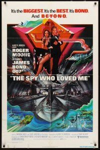 6c836 SPY WHO LOVED ME 1sh '77 cool artwork of Roger Moore as James Bond by Bob Peak!