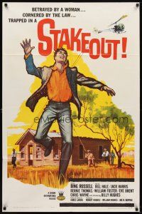 6c838 STAKEOUT 1sh '62 Bing Russell, Bill Hale, betrayed by a woman, cornered by the law!