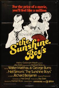 6c863 SUNSHINE BOYS 1sh '75 Al Hirschfeld art of George Burns, Walter Matthau & Lee Meredith!
