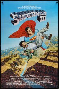 6c865 SUPERMAN III 1sh '83 art of Christopher Reeve flying with Richard Pryor by Salk!