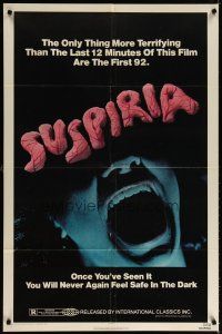 6c870 SUSPIRIA 1sh '77 classic Dario Argento horror, cool close up screaming mouth image!