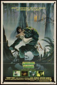 6c871 SWAMP THING 1sh '82 Wes Craven, Richard Hescox art of him holding sexy Adrienne Barbeau!