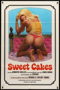 6c872 SWEET CAKES 1sh '76 super sexy artwork of nearly naked girl with back turned in bed!