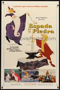 6c875 SWORD IN THE STONE Spanish/U.S. 1sh '64 Disney's cartoon story of King Arthur & Merlin the Wizard!