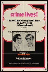 6c880 TAKE THE MONEY & RUN 1sh '69 wacky Woody Allen mugshot in classic mockumentary!