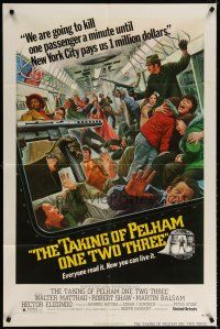 6c881 TAKING OF PELHAM ONE TWO THREE 1sh '74 cool subway train hijack art by Mort Kunstler!