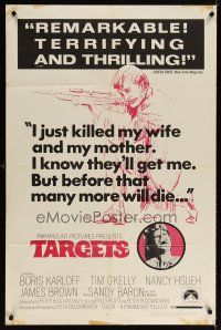 6c885 TARGETS 1sh '68 Peter Bogdanovich, cool art of sniper Tim O'Kelly with rifle!