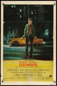 6c886 TAXI DRIVER 1sh '76 classic art of Robert De Niro by cab, directed by Martin Scorsese!